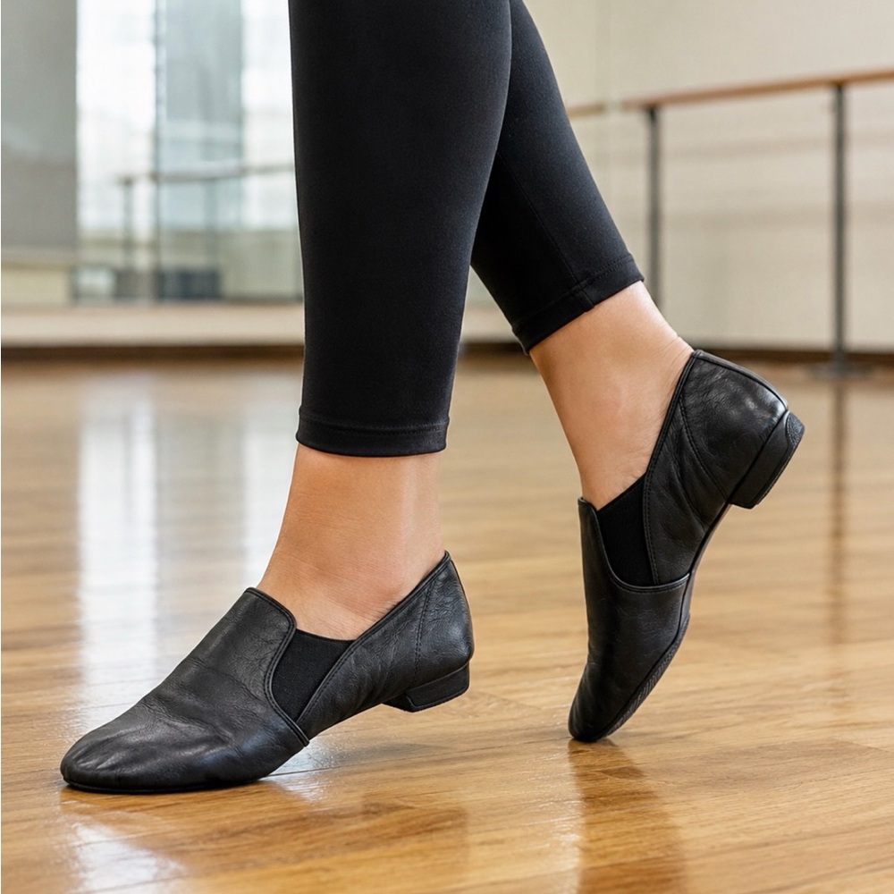 ABT Spotlight Leather Jazz Shoes Black Split Sole Dance Slip On NWT Women 8.5